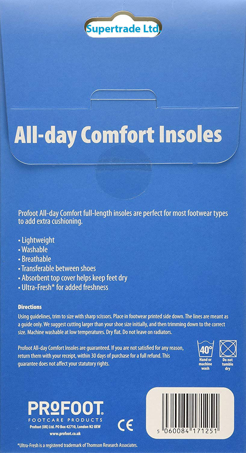 Profoot All Day Comfort Anti Bacterial Washable Breathable Unisex Shoes Insoles