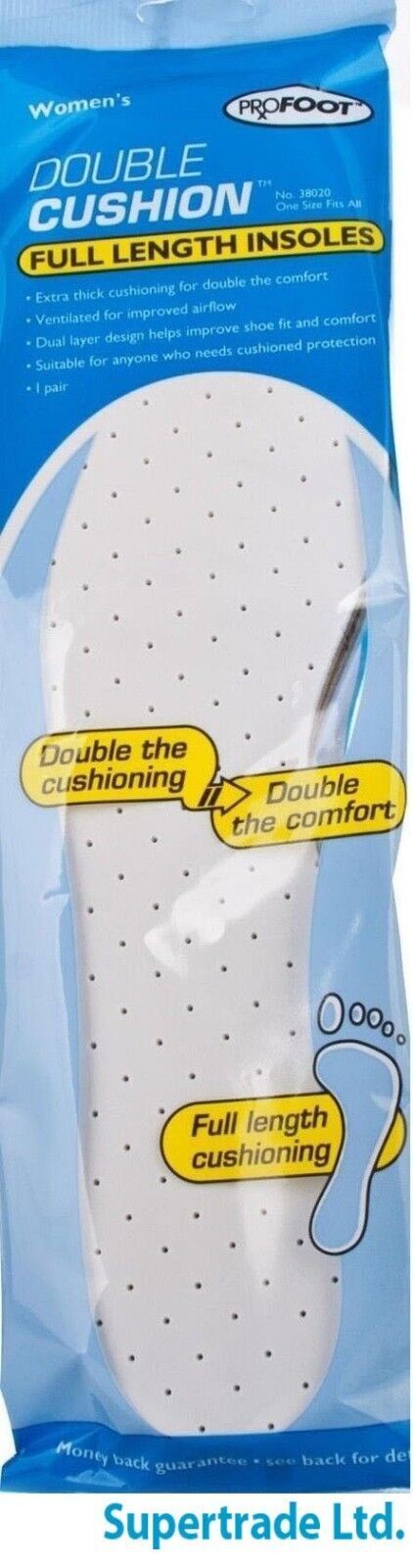 Profoot Comfort Double Extra Thick Insoles Full Length Cushion - Women's