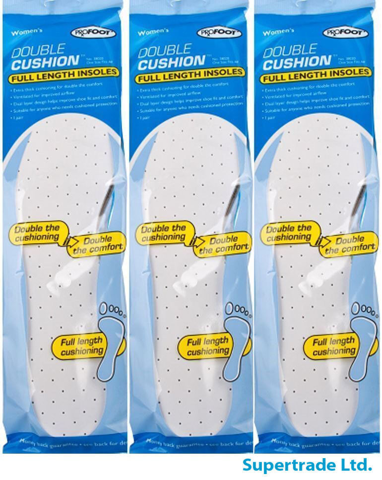 Profoot Comfort Double Cushion Extra Thick Insoles Full Length - Women's X 3