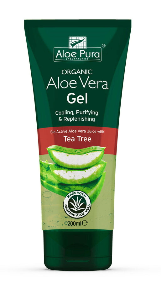 Aloe Pura Organic Aloe Vera Gel with Antiseptic Tea Tree Oil 200ml X 12