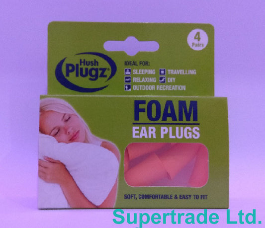 Hush Plugz Foam Ear Plugs Earplugs High Quality Soft Comfortable Fit 4 Pairs X 2