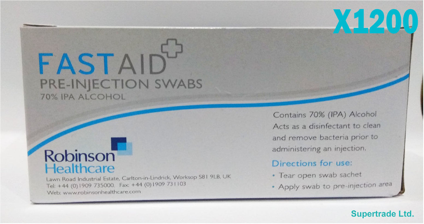 Fast Aid Pre-Injection Swabs 70% IPA Alcohol Wipes Piercing Tattoo 100 X 12