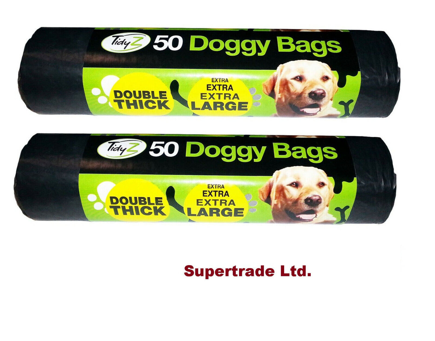 Tidyz XXX Large Strong Doggy Waste Poo Bags With Tie Handle - 50 Bags X 2