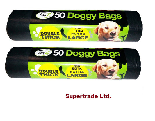 Tidyz XXX Large Strong Doggy Waste Poo Bags With Tie Handle - 50 Bags X 2