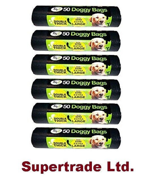 Tidyz XXX Large Strong Doggy Waste Poo Bags With Tie Handle - 50 Bags X 6