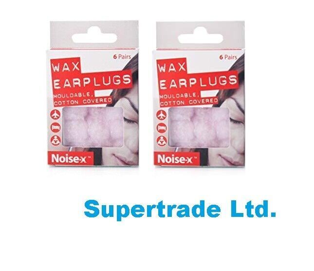 Noise X Natural Wax Cotton Earplugs Mouldable Comfortable Sleeping 6 Pair X 2