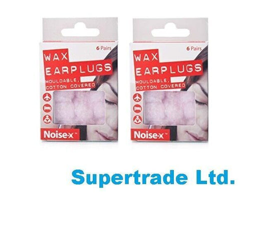 Noise X Natural Wax Cotton Earplugs Mouldable Comfortable Sleeping 6 Pair X 2