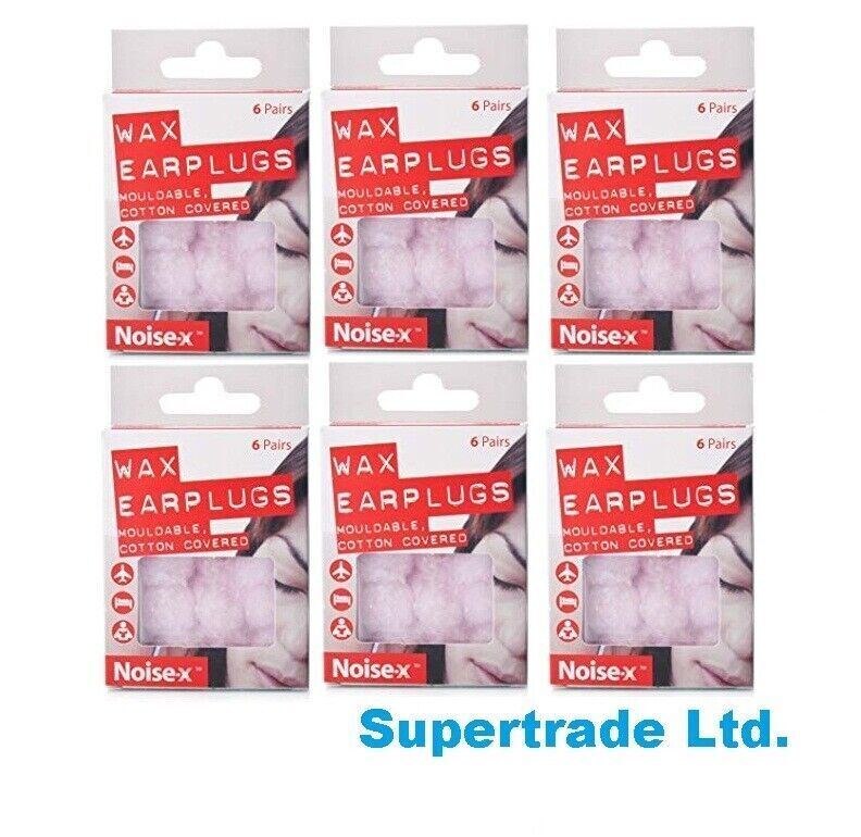 Noise X Natural Wax Cotton Earplugs Mouldable Comfortable Sleeping 6 Pair X 6