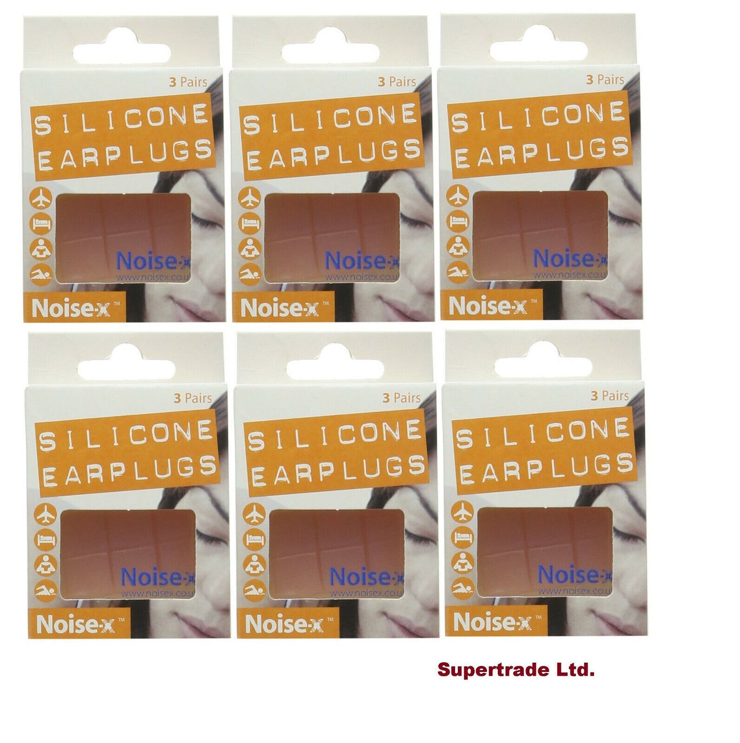 Noise-X Silicone Ear Plugs Multipurpose Noise Reduction Ear Plugs 3 Pairs X 6