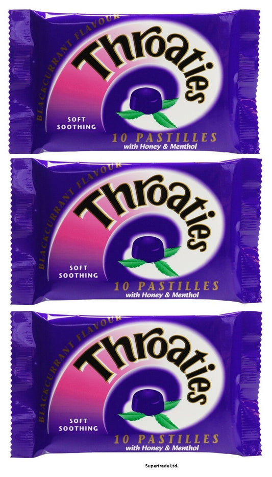 Throaties Blackcurrant Pastilles With Honey & Menthol For Throaty Soothe X 3