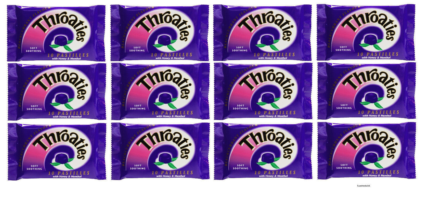 Throaties Blackcurrant Pastilles With Honey & Menthol For Throaty Soothe X 12