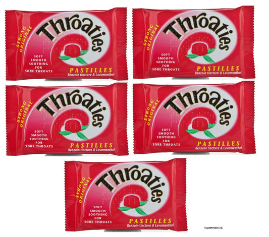 Throaties Strong Original Pastilles With Honey & Menthol To Ease Sore Throat X 5