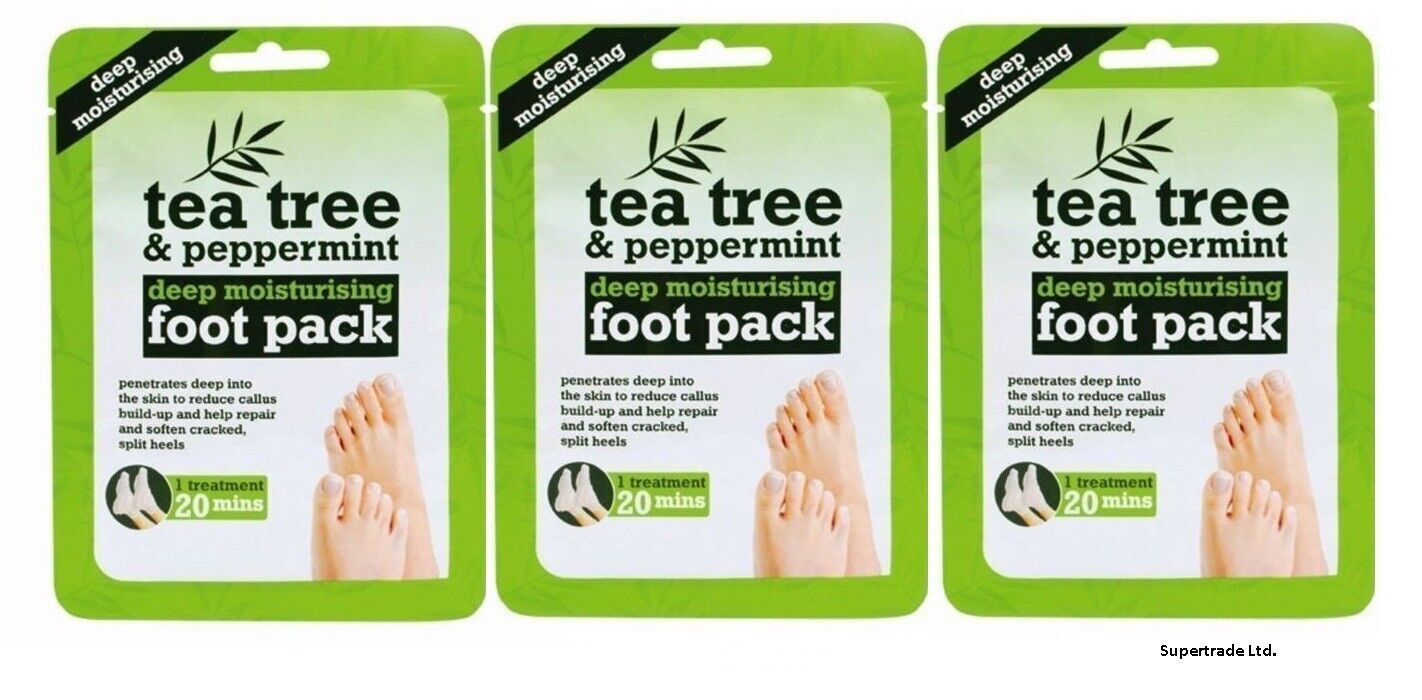 Tea Tree Peppermint Deep Moisturising Foot Pack soften Cracked & Split Heel X 3