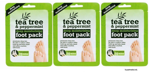 Tea Tree Peppermint Deep Moisturising Foot Pack soften Cracked & Split Heel X 3