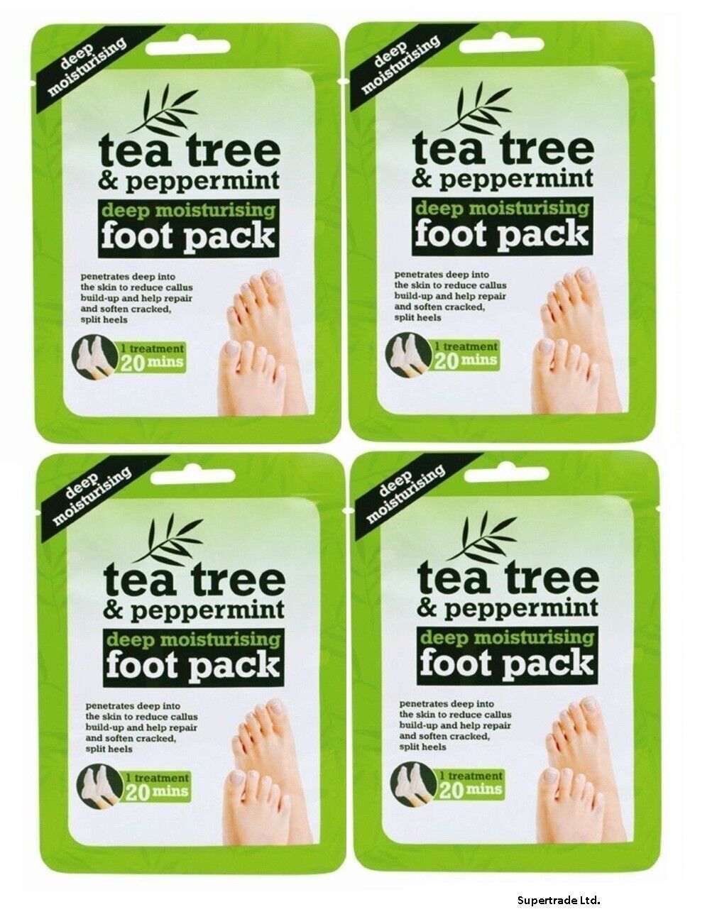 Tea Tree Peppermint Deep Moisturising Foot Pack soften Cracked & Split Heel X 4