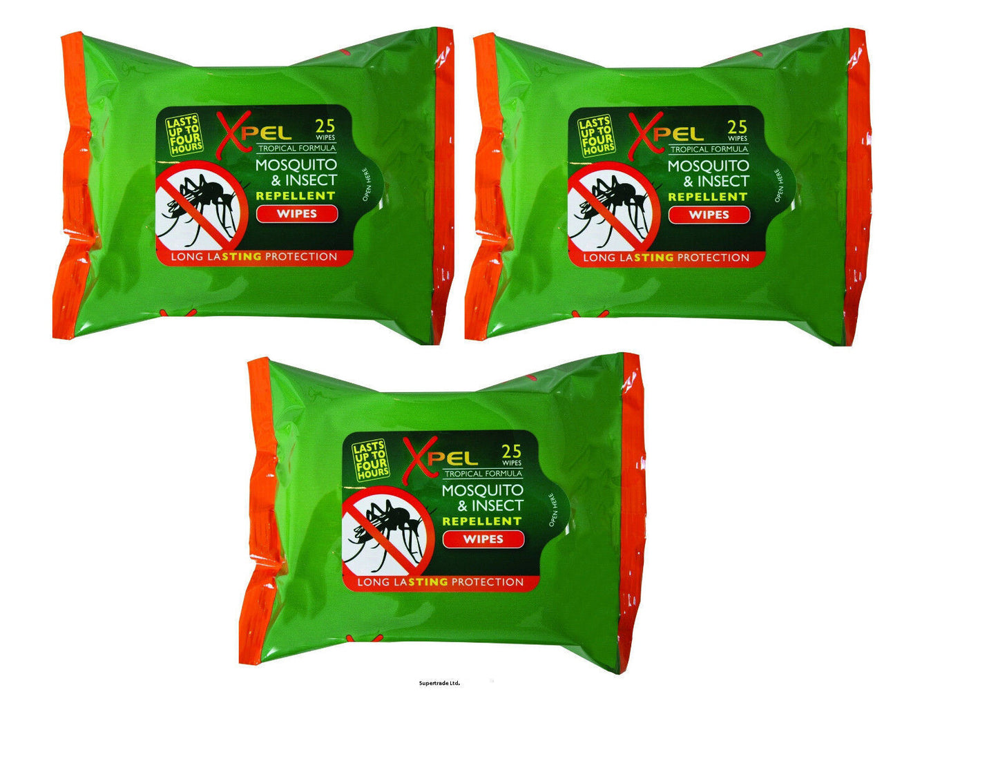 XPEL Mosquito & Insect Repellent Wipes Long Lasting Protection - 25 Wipes X 3