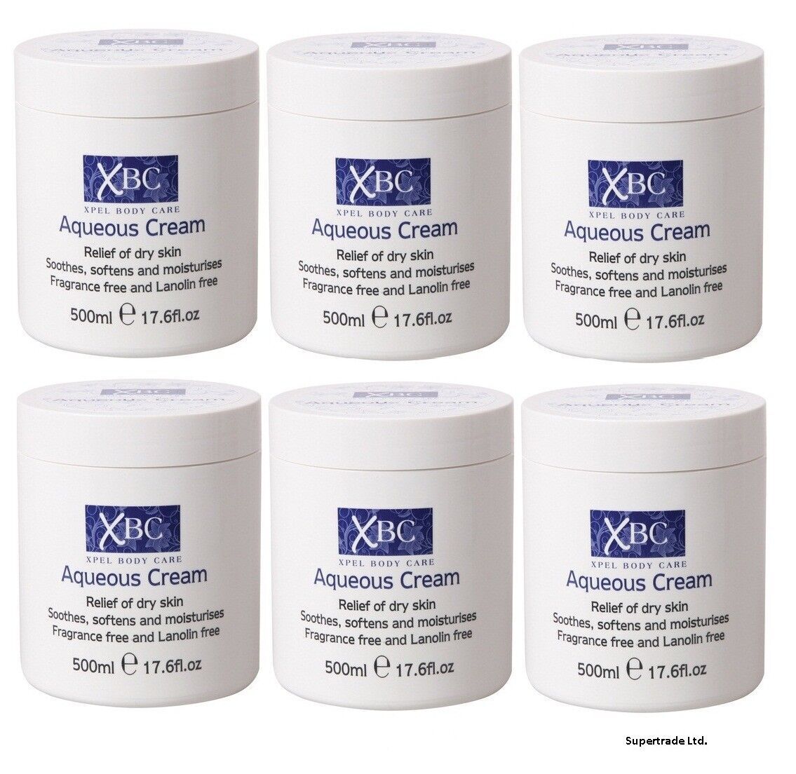 XBC Aqueous Cream Fragrance & Lanolin Free Relief Dry Skin Moisturiser 500ml X 6
