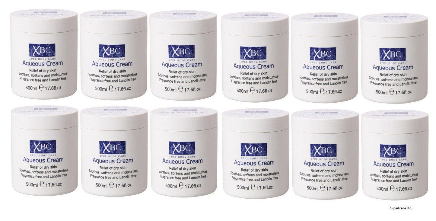 XBC Aqueous Cream Fragrance & Lanolin Free Relief Dry Skin Moisturiser 500ml X12