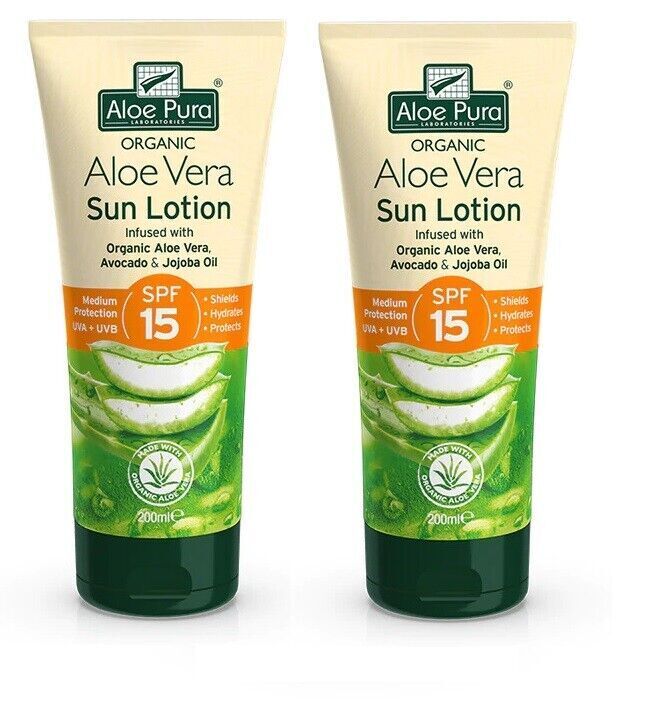 Aloe Pura Organic Aloe Vera Sun Lotion SPF15 Sun Protection Lotion 200 ml  X 2