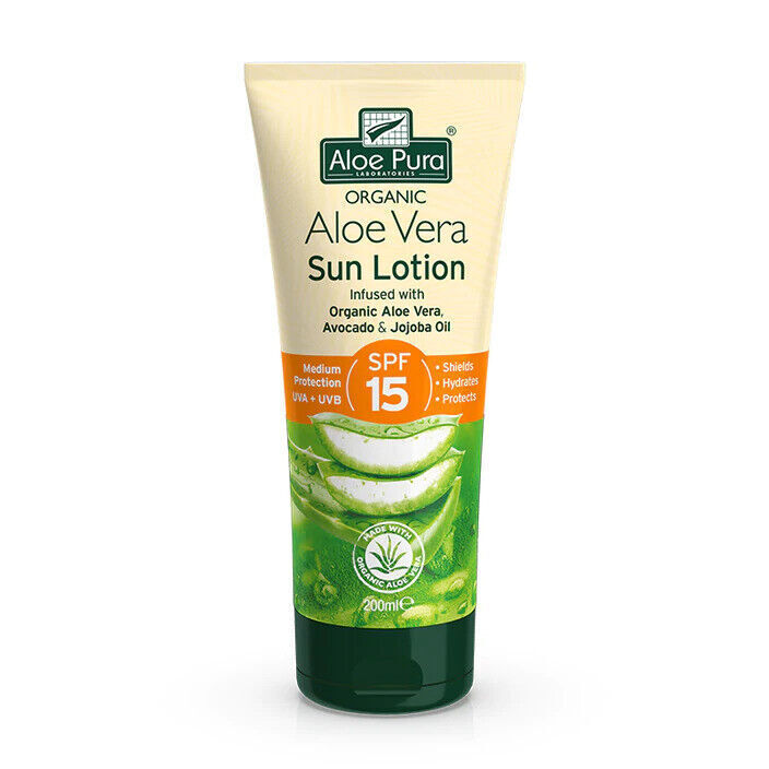 Aloe Pura Organic Aloe Vera Sun Lotion SPF15 Sun Protection Lotion 200 ml  X 2