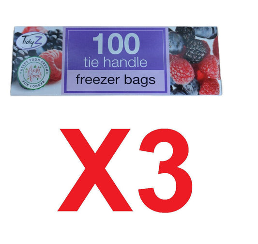 Tidyz Freezer Food Storage Bags With Tie Handle - 100 Bags X 3