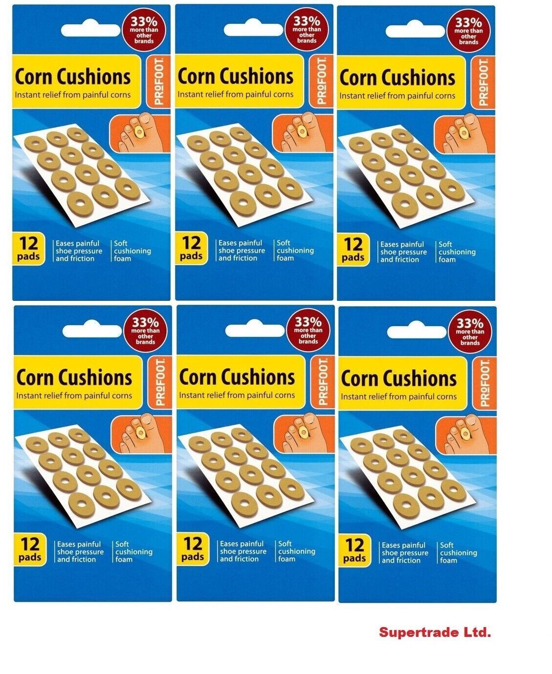 ProFoot Corn Cushions 12 Pads Instant Relief From Painful Corns & Sore  X 6