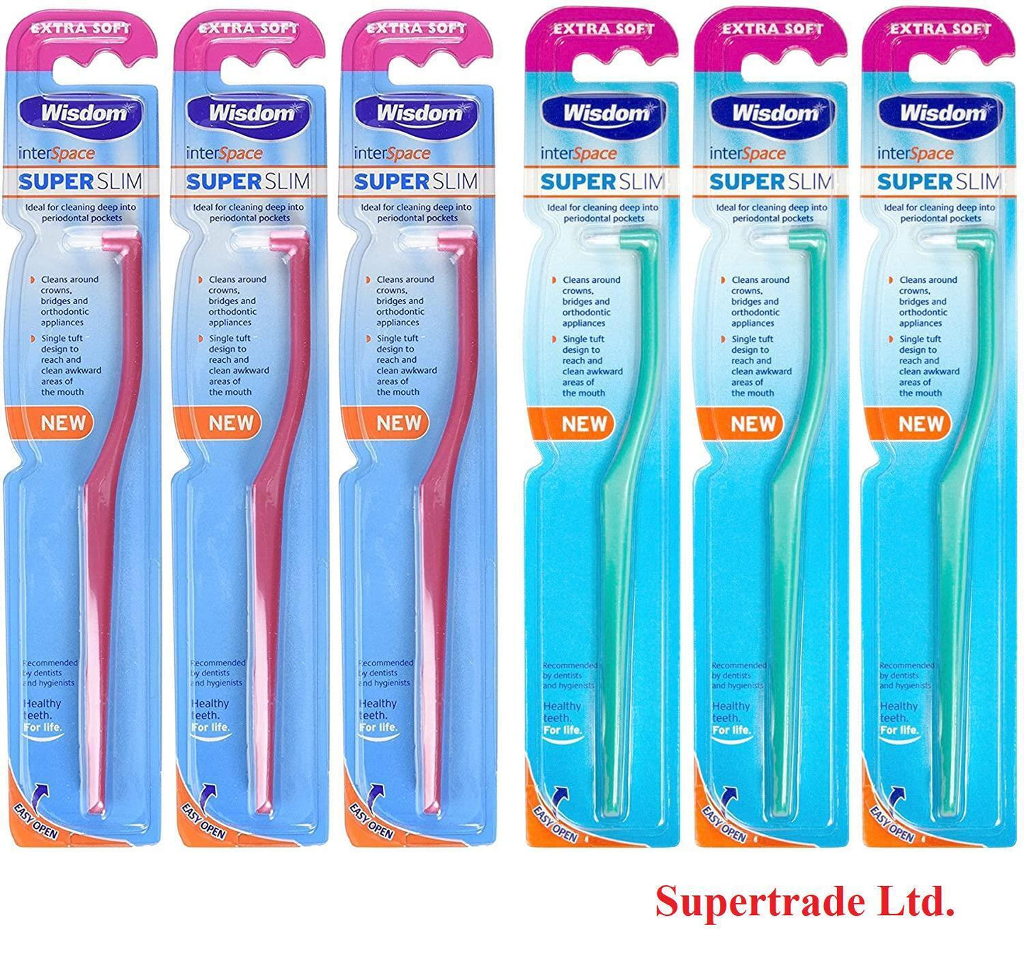 Wisdom Interspace Super Slim Tooth Brush Extra Soft Toothbrush Green / Red X 6