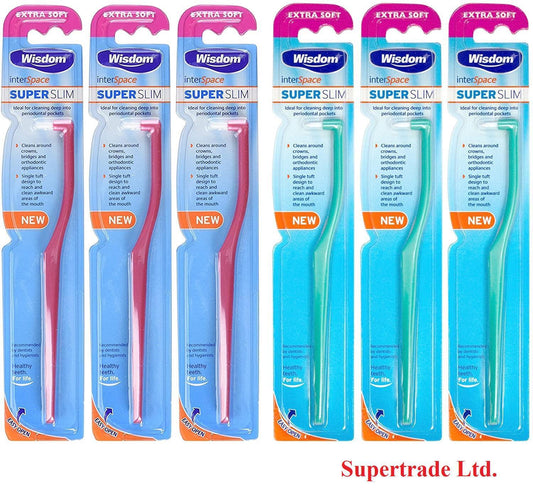 Wisdom Interspace Super Slim Tooth Brush Extra Soft Toothbrush Green / Red X 6