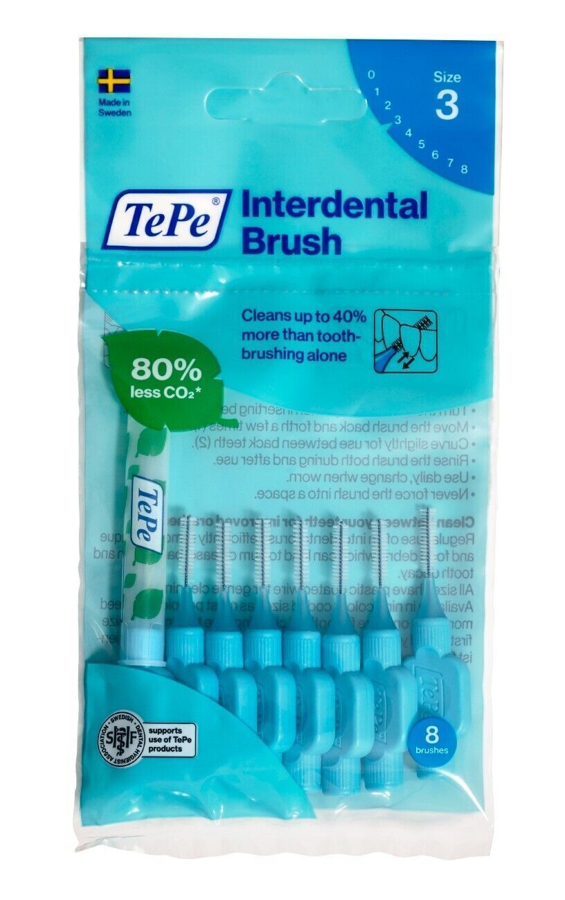 Tepe Interdental Brush, Blue 0.6mm (8 Pieces/Packet) X 3 Pack