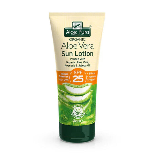 Aloe Pura Organic Aloe Vera Sun Lotion SPF25 Sun Protection Lotion - 200ml X 2