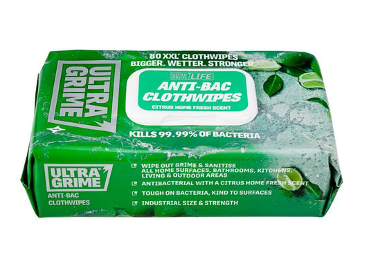 UltraGrime LIFE Anti-Bac XXL+ Clothwipes 80 Pack - Rip-top Display Box 5640 X 4