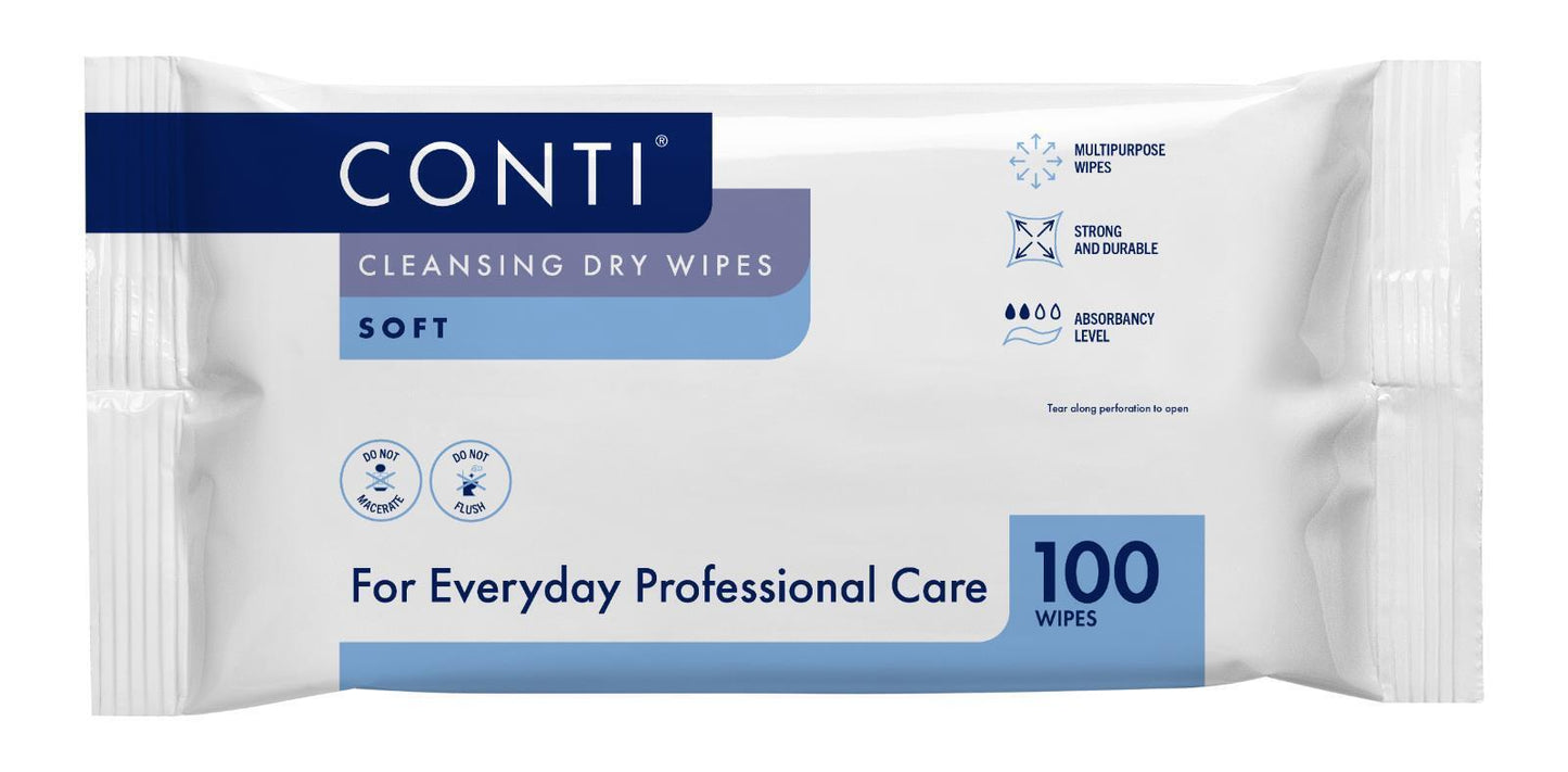 Conti Soft Large Patient Vernacare Dry Wipes CSW110 - 30 x 28 cm - 2 Pack of 100