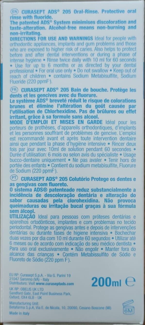 Curasept ADS 205 0.05% Chlorhexidine Fluoride Mouth Rinse 200ml X 3