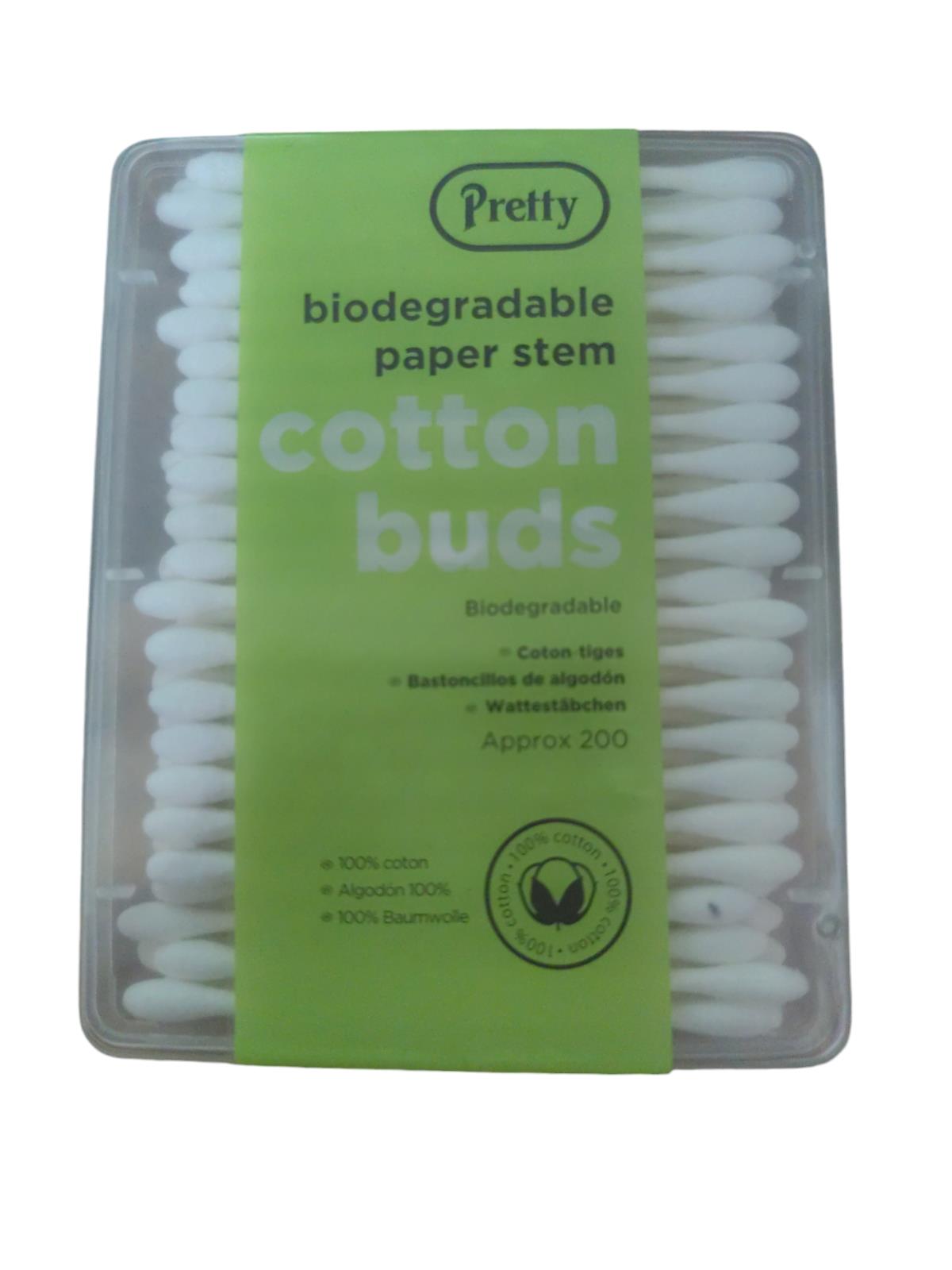 Pretty Quest Biodegradable Paper Stem Cotton Buds - 200 Pack X 3