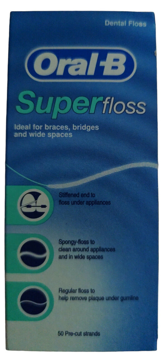 Oral-B Super Floss Superfloss Cleaning Brace Bridge Spaces 50 Pre-cut Strand X12