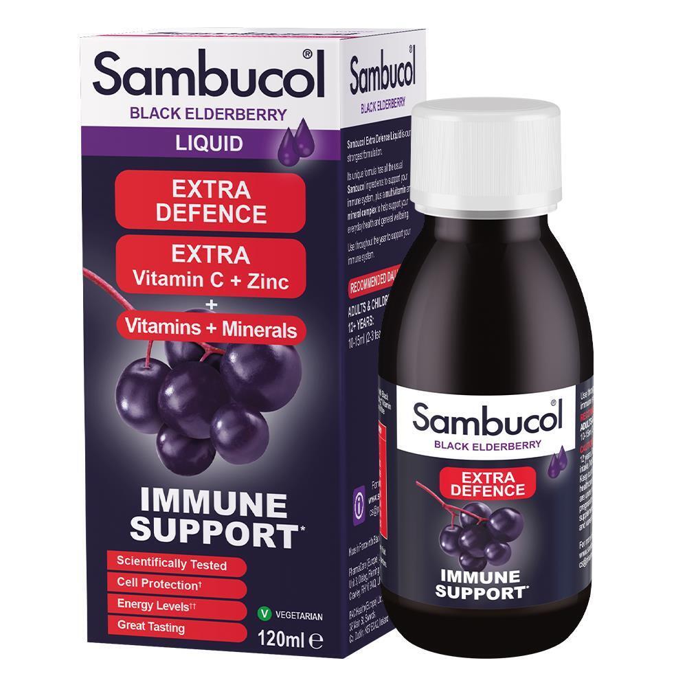 Sambucol Extra Defence Vitamin C Black Elderberry Liquid Immune Support 120ml X3