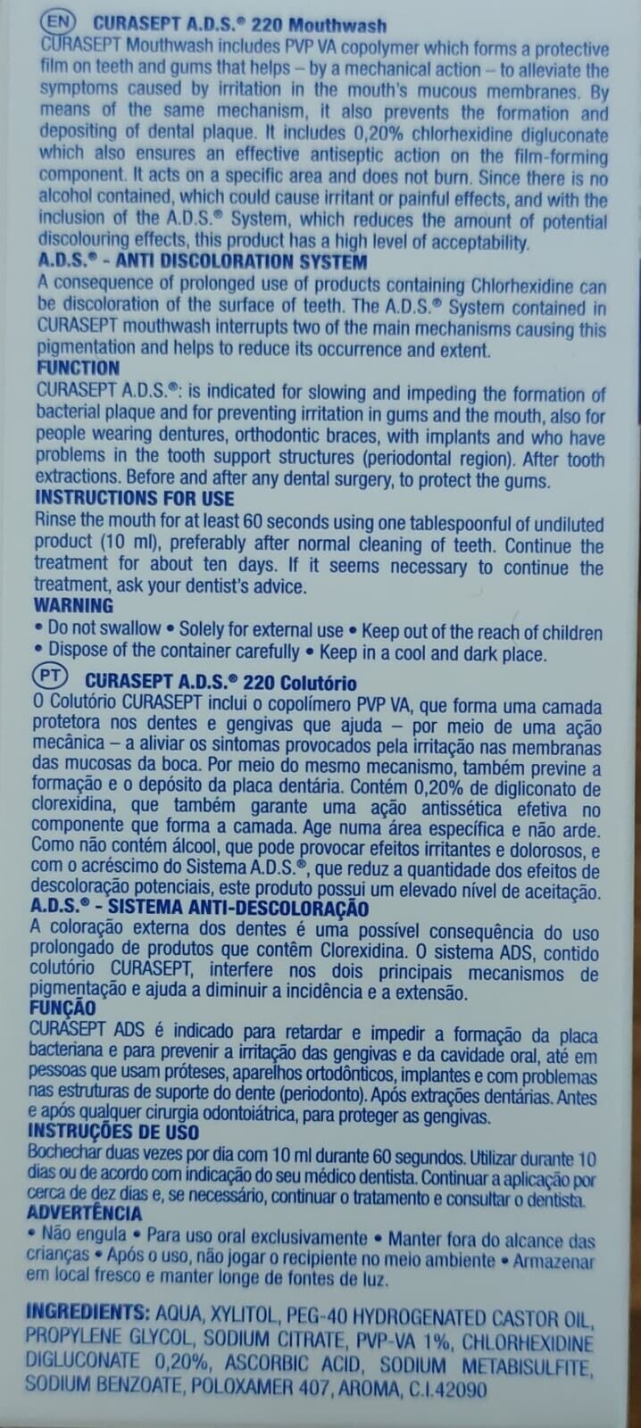 CURASEPT MOUTHWASH 0.20% CHLORHEXIDINE 200ML (ADS220) X 2 Bottles