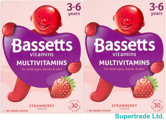 Bassetts Soft & Chewy Multivitamins Strawberry Flavour 3-6 Years - 30 Pack X 2