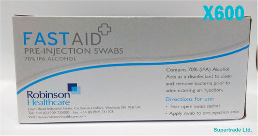 Fast Aid Pre-Injection Swabs 70% IPA Alcohol Wipes Piercing Tattoo Medical X 600