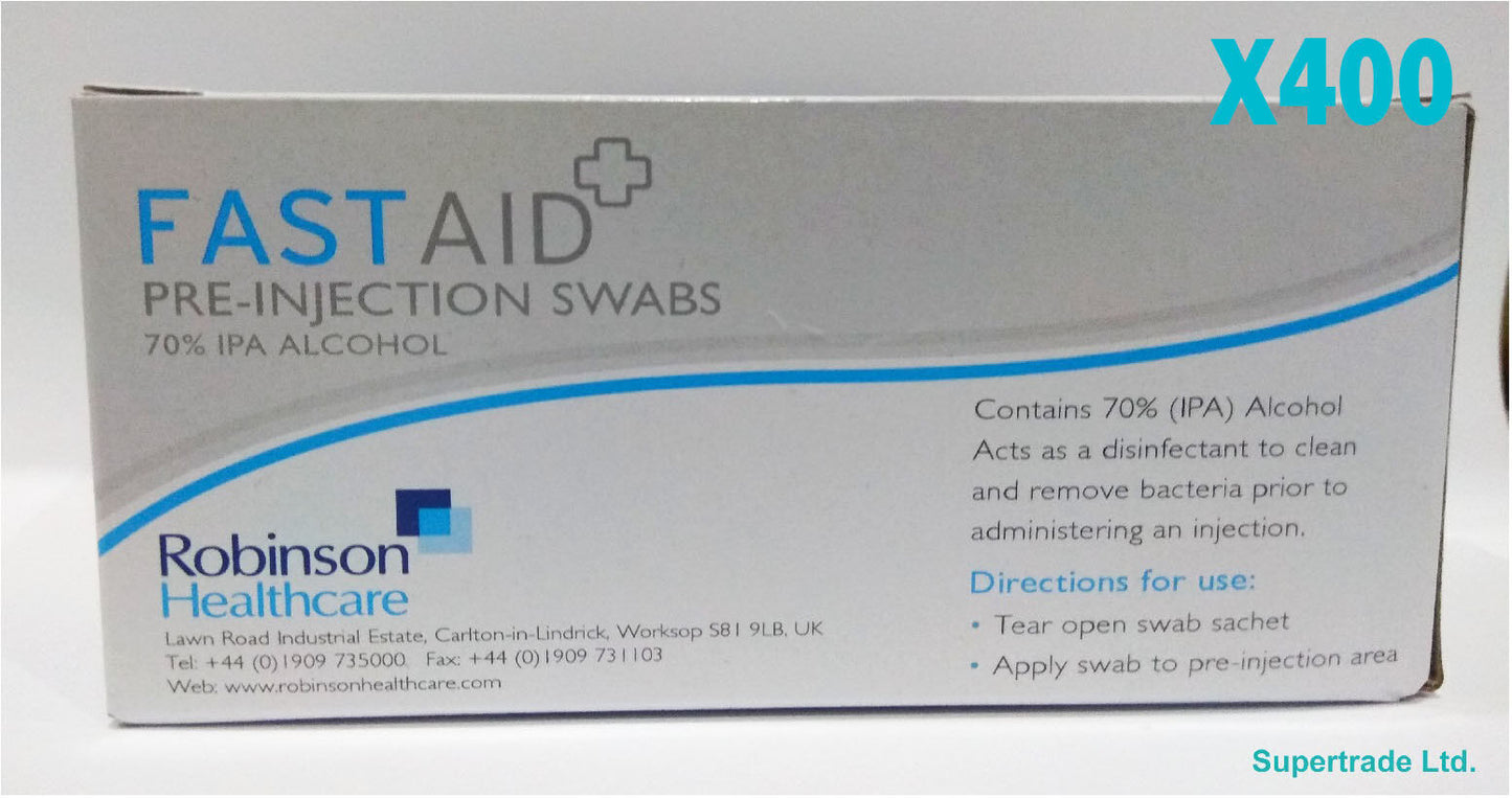 Fast Aid Pre-Injection Swabs 70% IPA Alcohol Wipes Piercing Tattoo Medical X 400