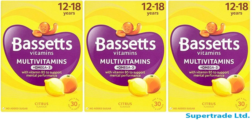 Bassetts Citrus Vitamin Multivitamins & Omega-3 12-18 Yrs - 30 Chewis X 3