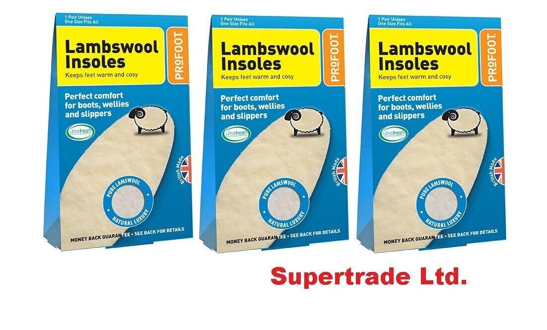Profoot Lambs Wool Insoles  Boots, Wellies, Slippers  Keep Feet Warm -1 Pair X 3