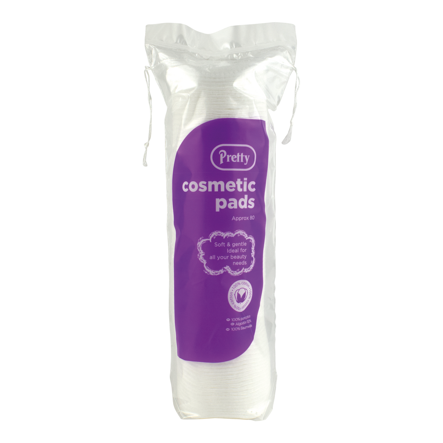 Pretty 100% Cotton Wool Cosmetic Pads Soft & Gentle Round - 80 Pack