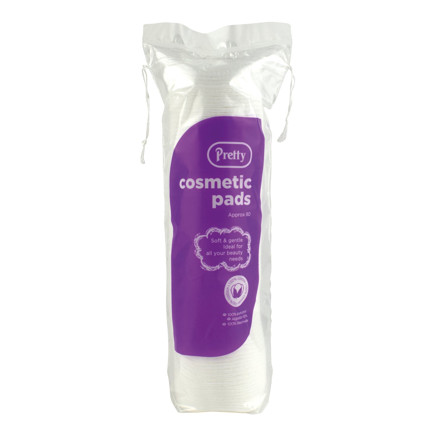 Pretty 100% Cotton Wool Cosmetic Pads Soft & Gentle Round - 80 Pack