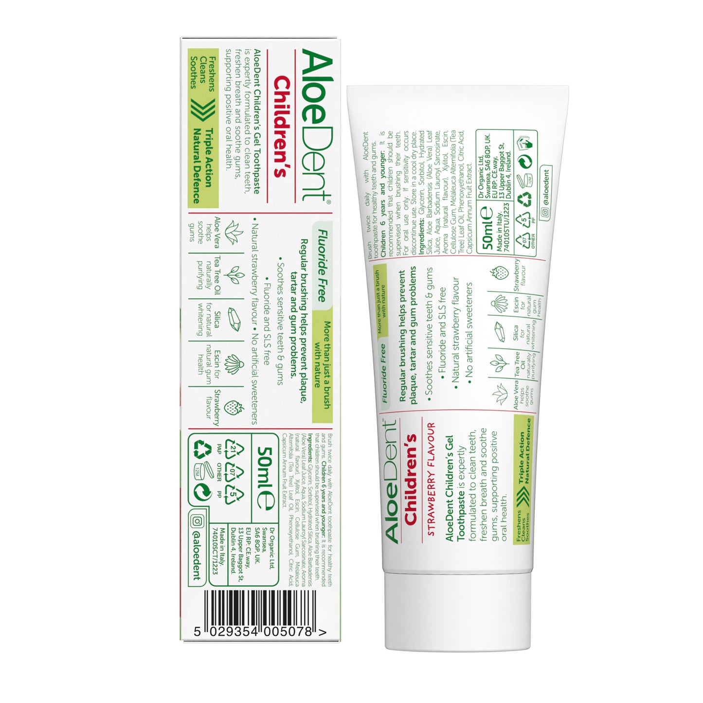 Aloe dent Aloe Vera Fluoride Free Childrens Child Strawberry Toothpaste 50ml X 5
