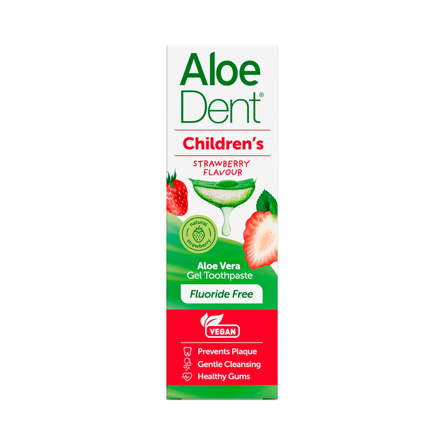 Aloe dent Aloe Vera Fluoride Free Childrens Child Strawberry Toothpaste - 50ml