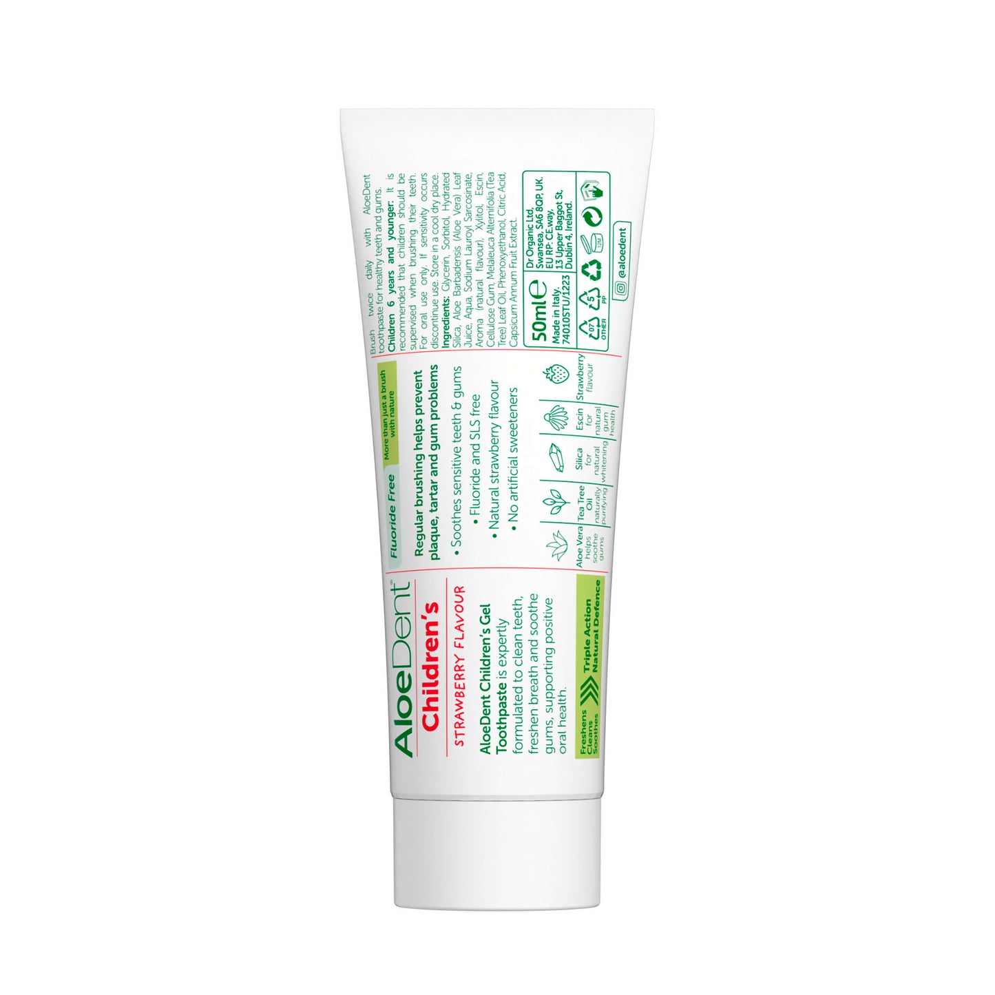 Aloe dent Aloe Vera Fluoride Free Childrens Child Strawberry Toothpaste 50ml X 2