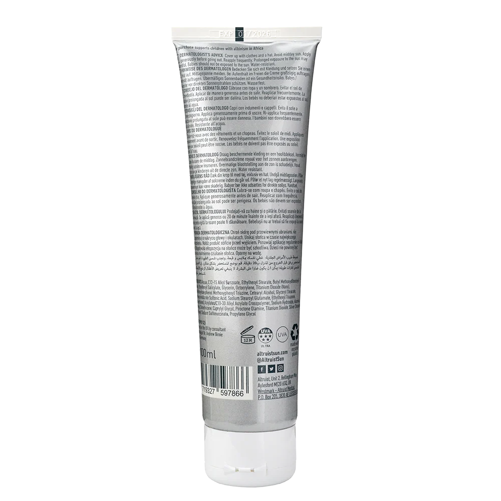 Altruist Sunscreen SPF50 SPF 50 UVA & UVB Sun Cream - 100ml