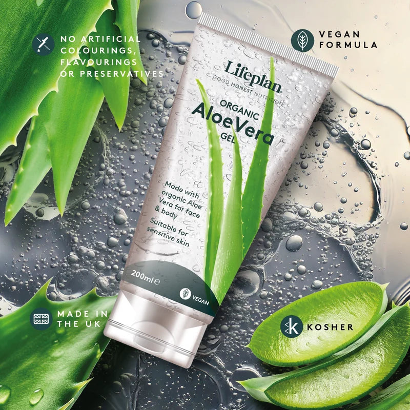 Lifeplan Organic Aloe Vera Gel Cooling Soothing Vegan Face Body - 200ml X 2