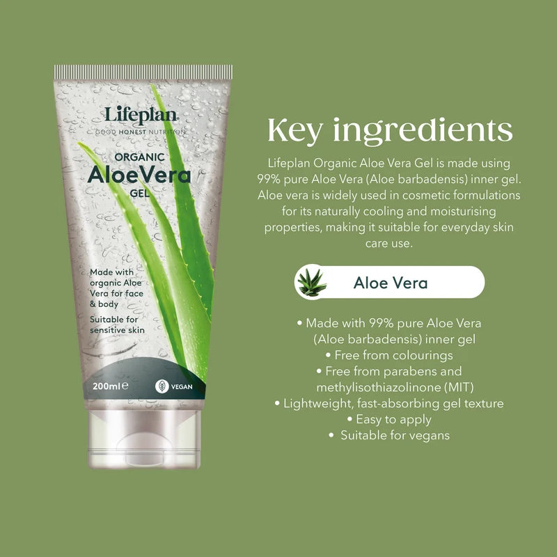 Lifeplan Organic Aloe Vera Gel Cooling Soothing Vegan Face Body - 200ml X 2